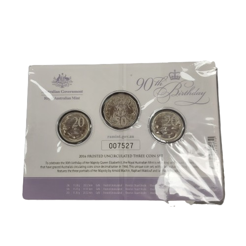 90th Birthday Her Majesty The Queen 2016 Frosted Uncirculated Three Coin Set