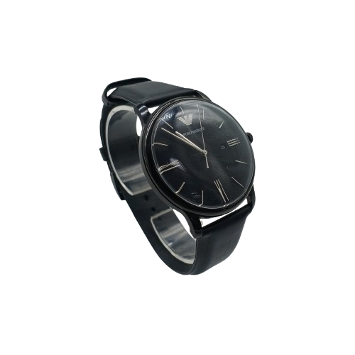 Emporio Armani AR-11573 Black/Silver Leather Watch (CP 1418267)