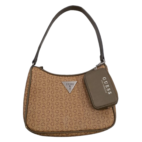 Guess Brown Monogram Shoulder Bag With Attached Coin Wallet (GE)