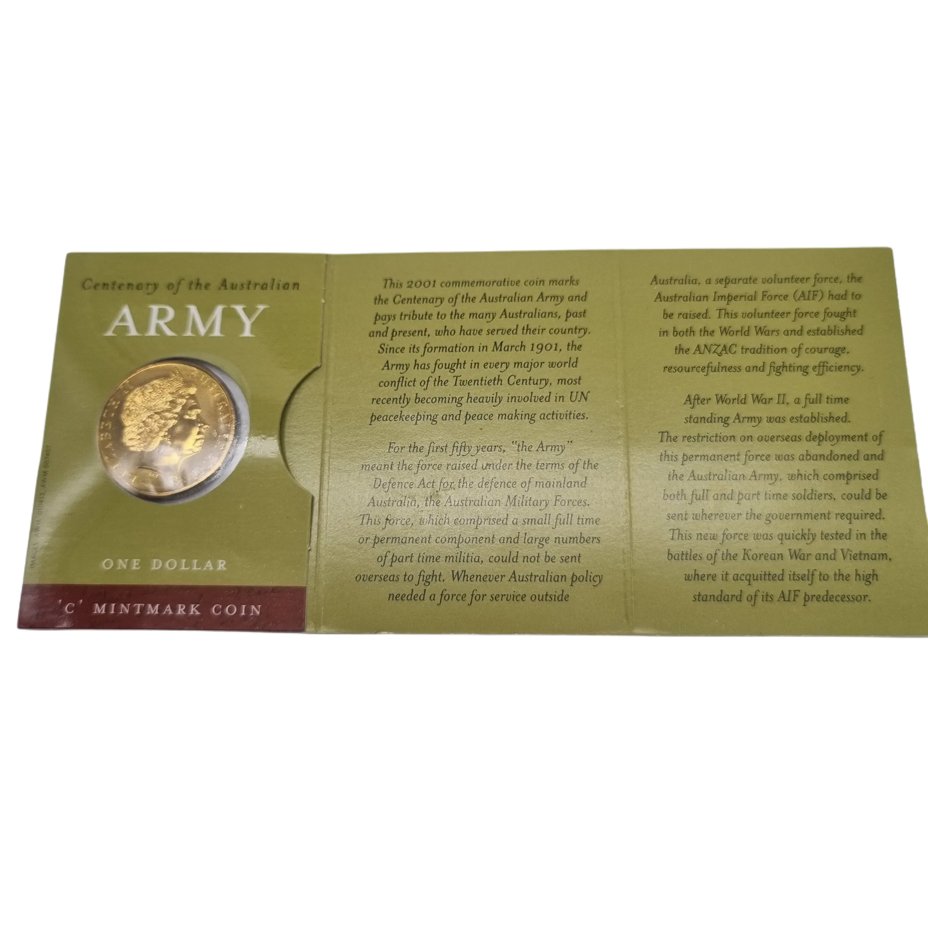 Royal Australian Mint – Centenary of the Australian Army 1901-2001 $1 ‘C’ Mintmark Coin