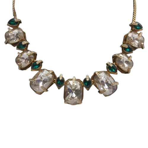 Swarovski Haven Necklace – Clear & Green Alternating Pear and Rectangle Crystal – Gold-Toned – 38 cm (14 7/8 in)
