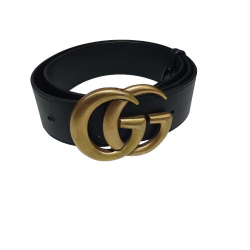 GUCCI GG Marmont Wide Belt Black Leather with Gold Double G Buckle 4cm (400593) (CP)