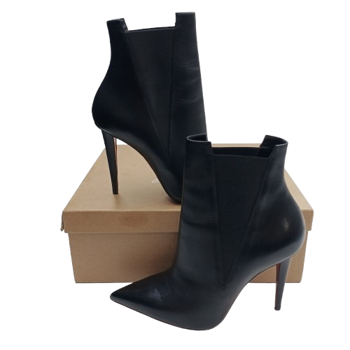 Ladies Christian Louboutin Astribooty 100 Ankle Boots, Black Leather, Good USED Condition, Wear To Soles (Shown), With Box + Dust Covers NO Receipt (NA)