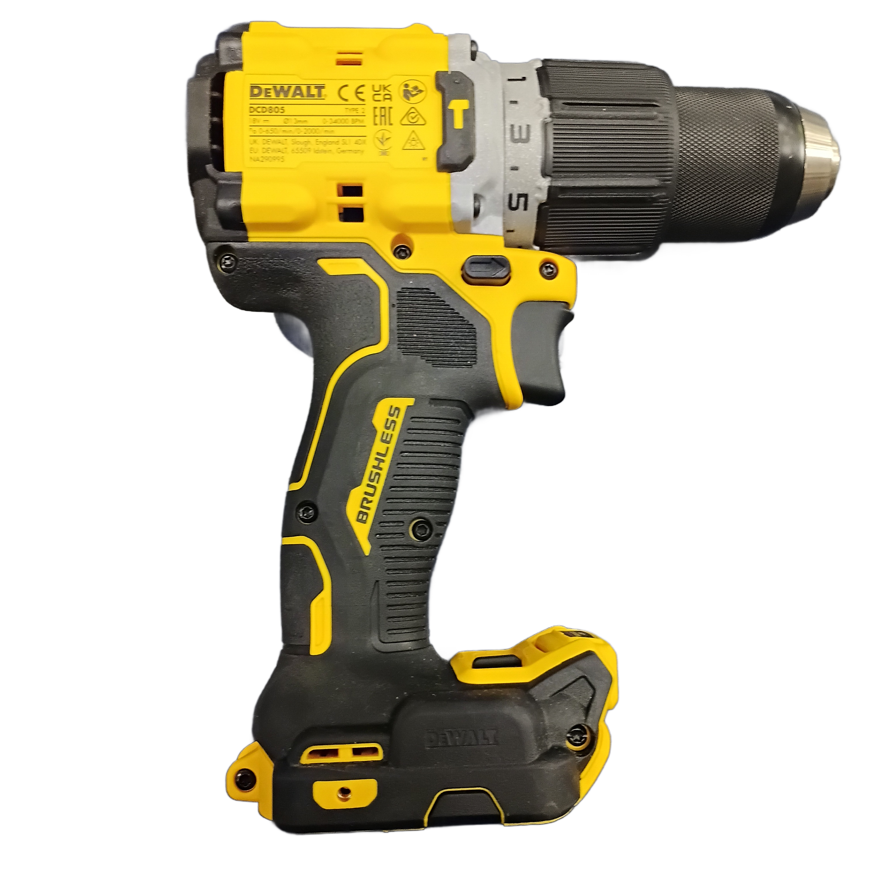 Dewalt DCD805 Hammer Drill Kit, Yellow, Excellent USED Like New Condition, With Case, 4.0Ah Battery + Charger (NA)