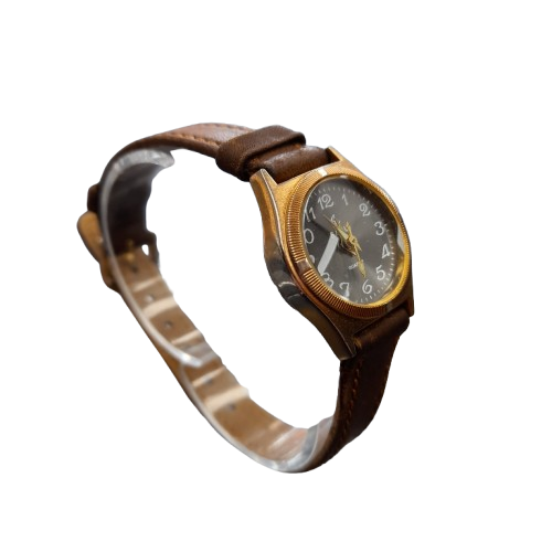 Ladies Brown/Bronze Unbranded Analog Watch with Black Glass and Brown Leather Band (MR)