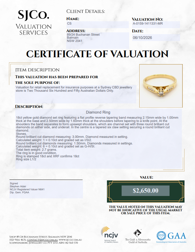 Ladies 18ct Yellow Gold Diamond Ring – Total Weight – 2.7 Grams – Ring Size – L1/2