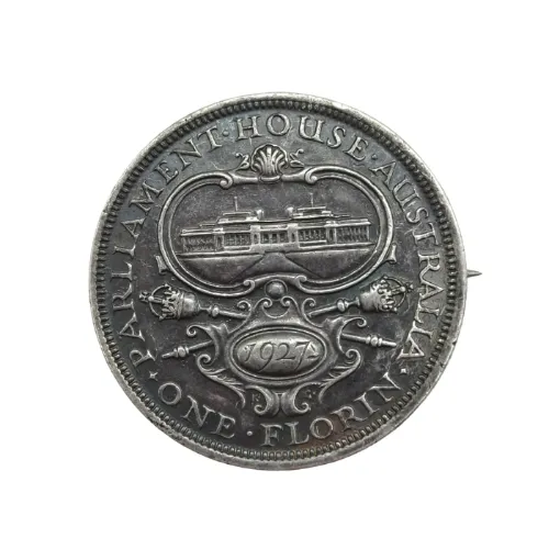 Australian 1927 Silver Florin Coin – Attached to Pin