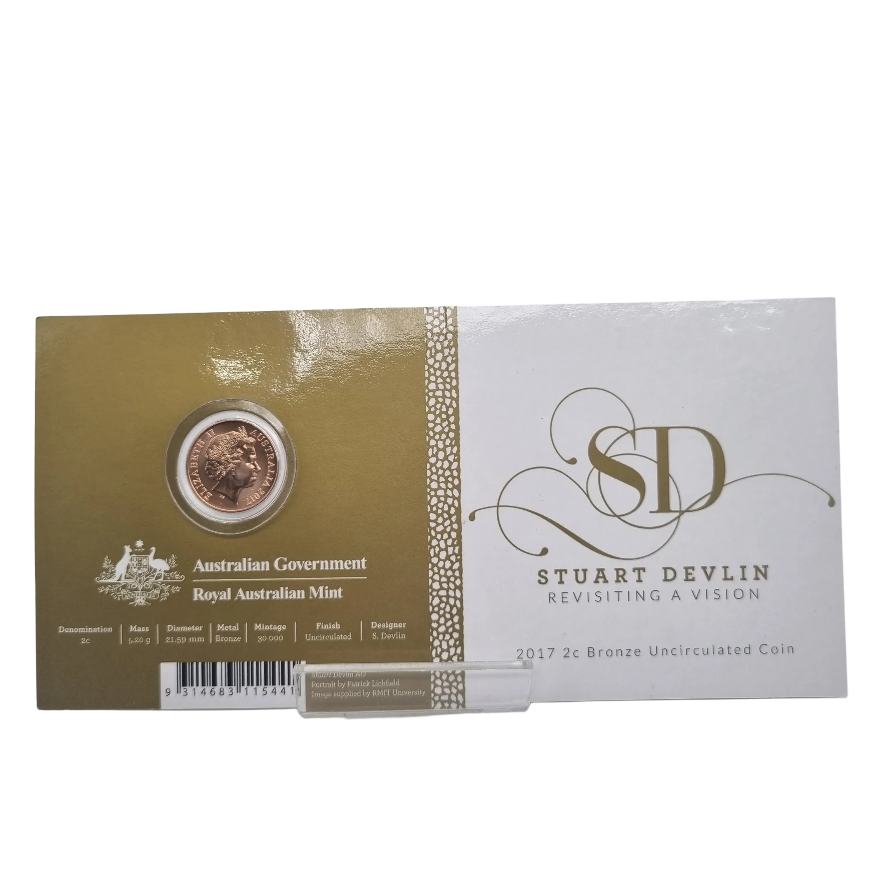 2017 2c Bronze Uncirculated Coin – Stuart Devlin – Revisiting a Vision presented in card.