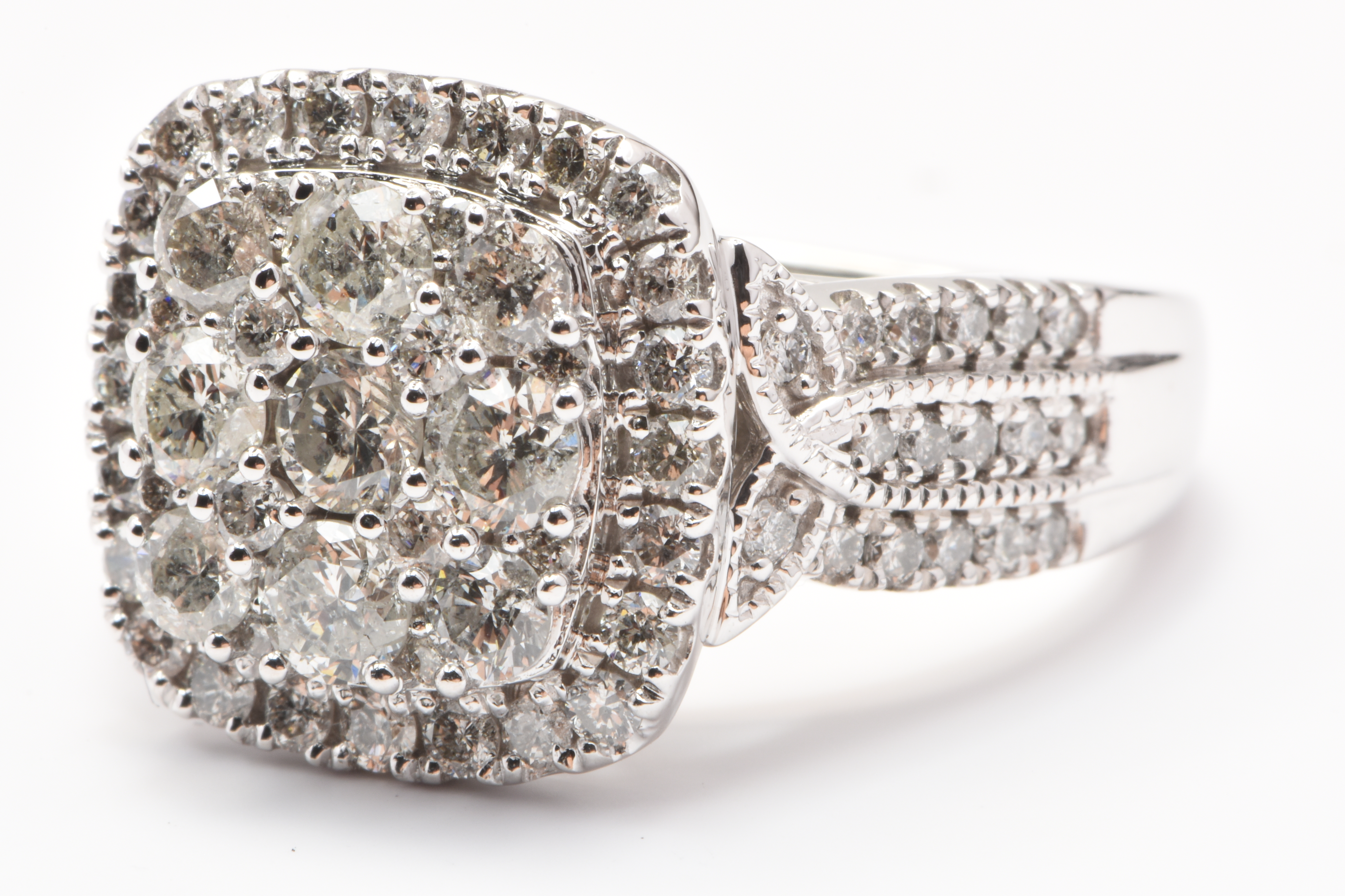 Ladies 10ct White Gold 81 stone Diamond Cluster Ring, Size O/7.25 With Valuation (NA)