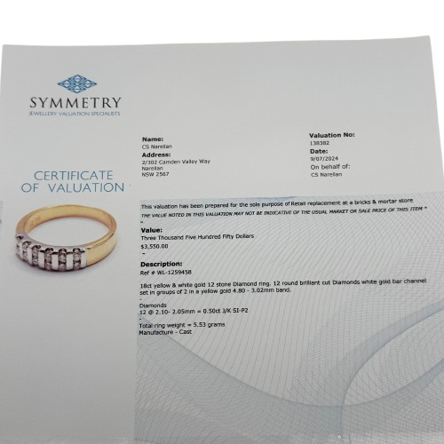 Ladies 18ct Yellow & White Gold 12 Stone Diamond Ring 0.50ct TDW Q 1/2 8 3/4 With Valuation (WR 1259458)