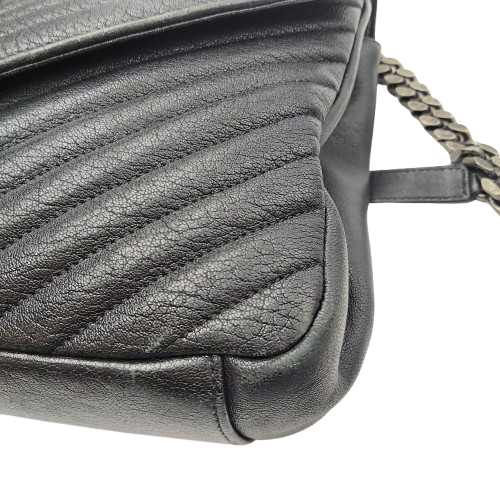 Yves Saint Laurent College Medium Satchel in Quilted Lambskin Leather – Black with Patina Silver Hardware (Includes Box & Dust Bag)