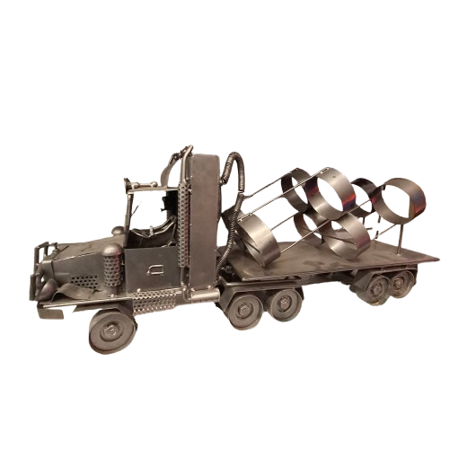 Handmade Grey Metal Truck Wine Holder (JN)