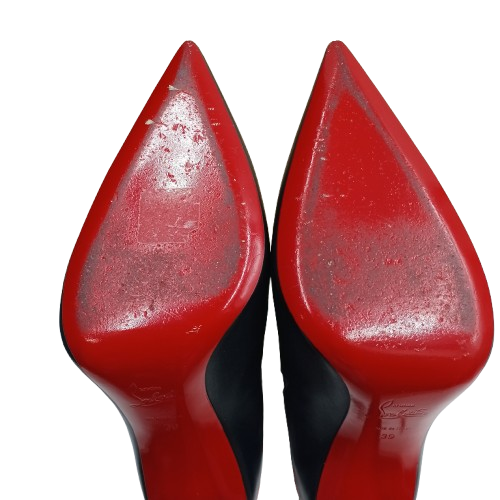 Ladies Christian Louboutin Astribooty 100 Ankle Boots, Black Leather, Good USED Condition, Wear To Soles (Shown), With Box + Dust Covers NO Receipt (NA)