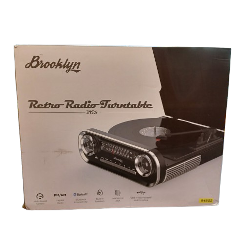 Brooklyn Retro Radio Turntable BTR9, Black, Good Used Condition, Scuffing On Top, With Box + AC Adaptor (NA 1371232)
