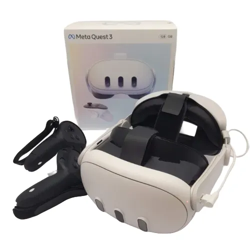 Meta Quest 3 128GB Virtual Reality Headset In Original Box With Upgraded Head Strap With Built-In Battery Pack