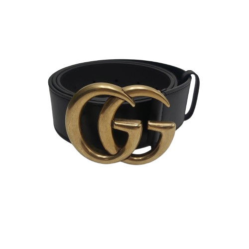 Gucci Wide Smooth Leather Belt with Double G Buckle – Black Size 85 with Box and Dust Bag