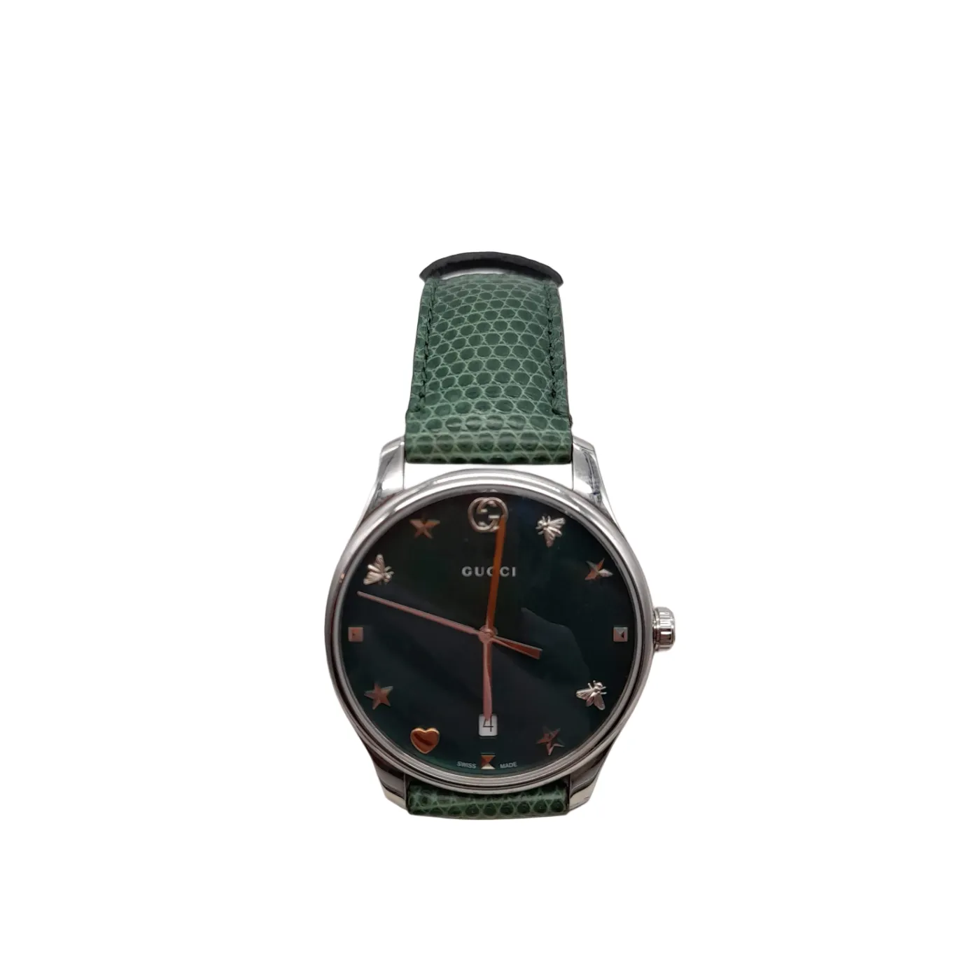 Gucci Watch Ladies 126.4 Green Leather Band Analogue 39.8g +Box  (WL1421945)
