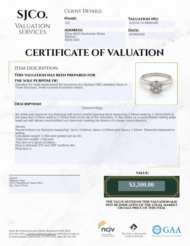 Ladies 9ct White Gold Diamond Ring – Ring Size U (MR1416699) With Valutation