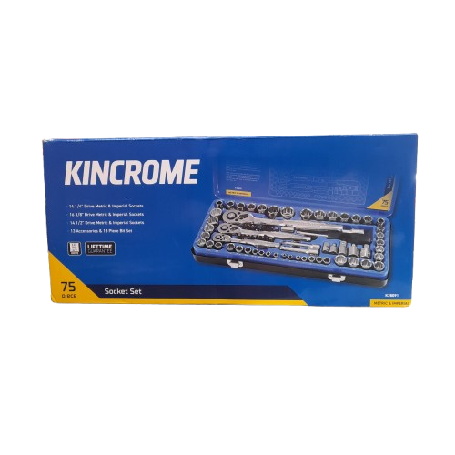 Kincrome 1/4″, 3/8″ & 1/2″ Drive Metric and Imperial Socket Set – 75 Piece(LN)