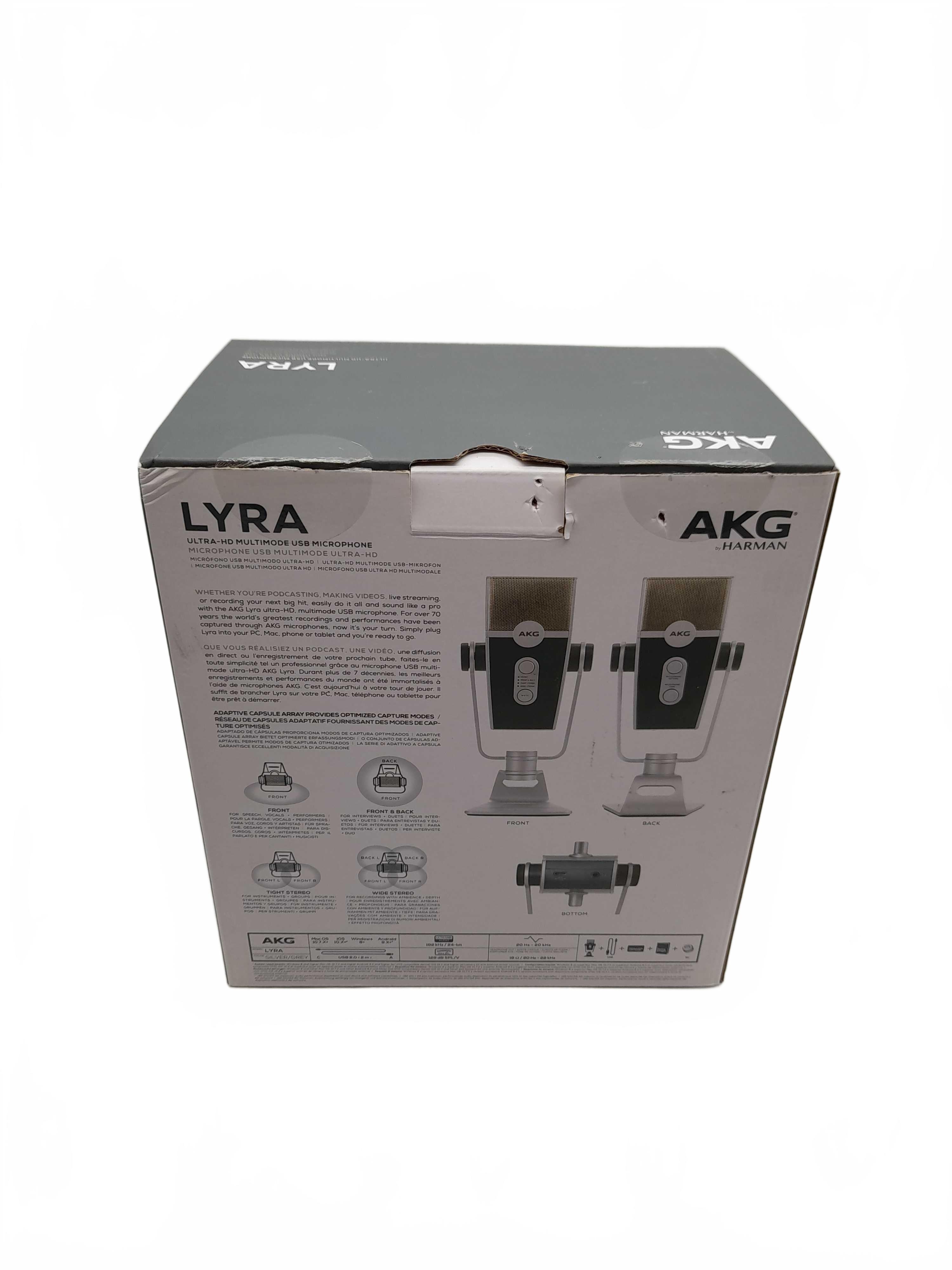 Akg By Harman Lyra Microphone Ultra-HD Multimode USB Silver Grey As New In Box (WL1434571)