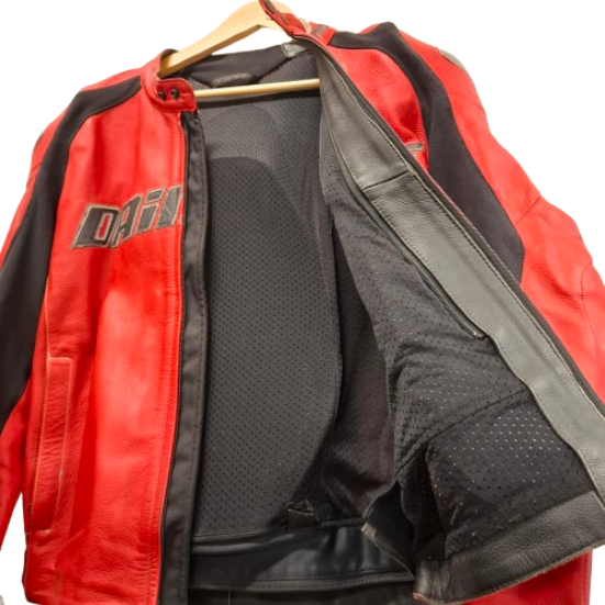 Dainese Motorbike Jacket Red Leather Size 52 Mens (JN)