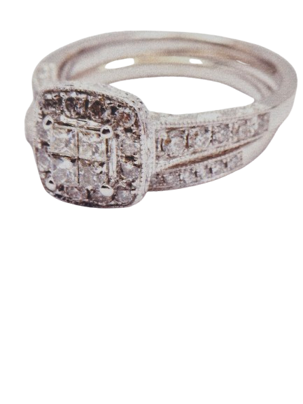 Ladies 14ct White Gold 42 Stone Diamond 2 Ring Set 0.79 TDW  Size  O / 7   With Valuation (WL 1281066)