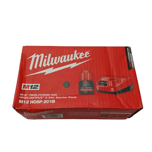 Milwaukee M12 High Output 2.5Ah Battery & Charger Starter Pack M12HOSP201B (NR 1403995)