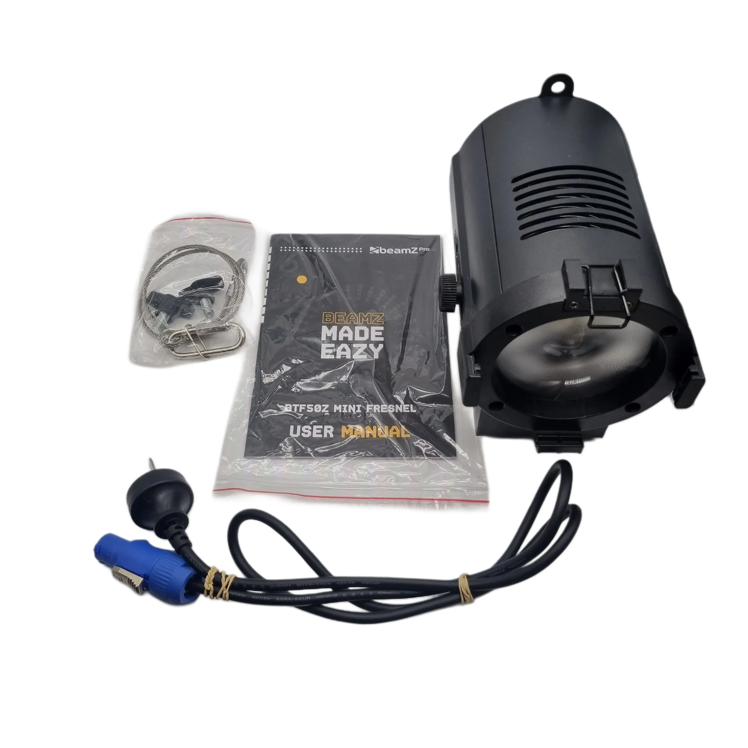 Beamz BTF050Z Mini Fresnel Zoom 50W Lighting Kit + Box + Power + Attachments + Manual