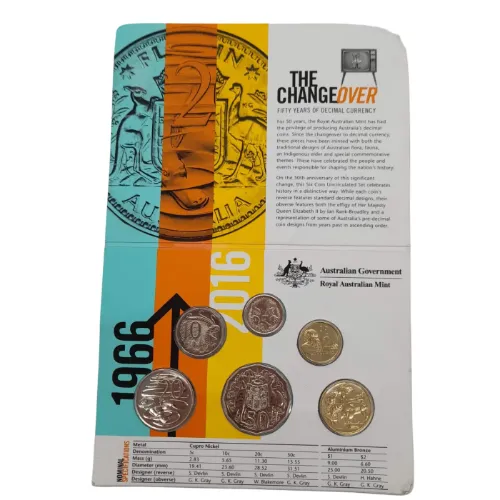 Royal Australian Mint The Changeover 2016 Six Coin Uncirculated Set – Fifty Years of Decimal Currency