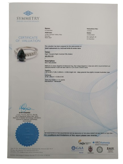 Ladies Platinum 11 Stone Sapphire + Diamond Ring, 3.05CT Australian Sapphire, 0.30ct Diamonds, Size L/52 Valued At $8850 With Valuation Certificate (NA)