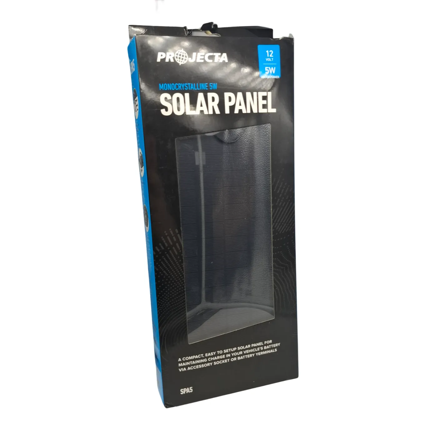 Projecta Solar Panel SPA5 Black 12V 5W With Manual + Leads In Box (WR)