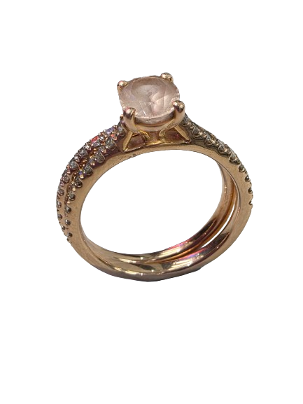 Michael Hill 14kt Rose Gold Bridal Set of Two Rings With Morganite and 0.69 TDW Diamonds Size 15 (MR)