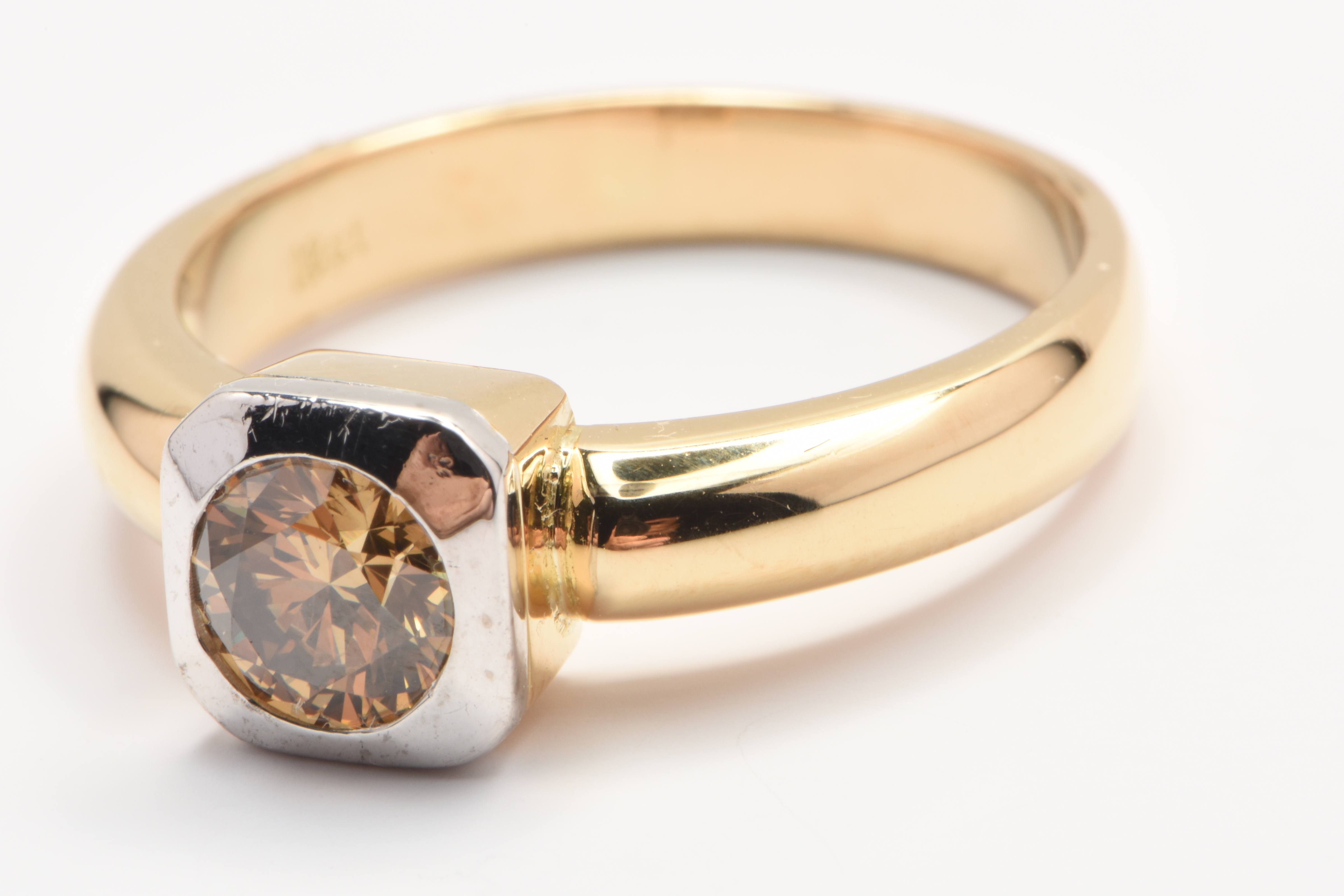 Ladies 18ct Yellow & White Gold Brilliant Cut Diamond Ring 0.65ct Yellowish Grown VS2 Size O