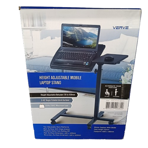 Verve Height Adjustable Mobile Laptop Stand VR-UFN-TBDX206, Black, Like New Sealed In Box (NA 1370635)