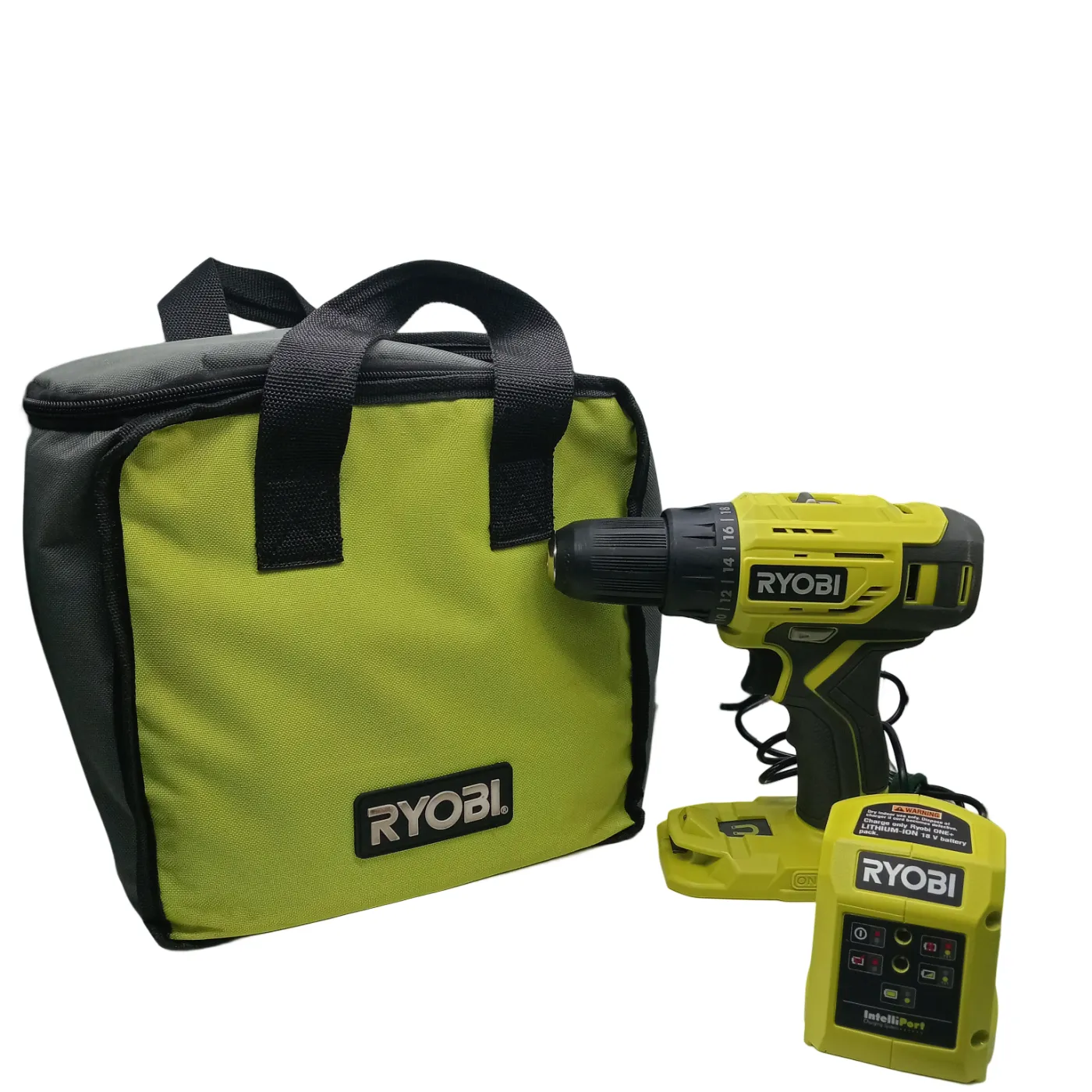Ryobi Drill Kit R18DD4 with Carry Bag, Battery, Charger, Hammer & Drill Bits (WR 1361291)