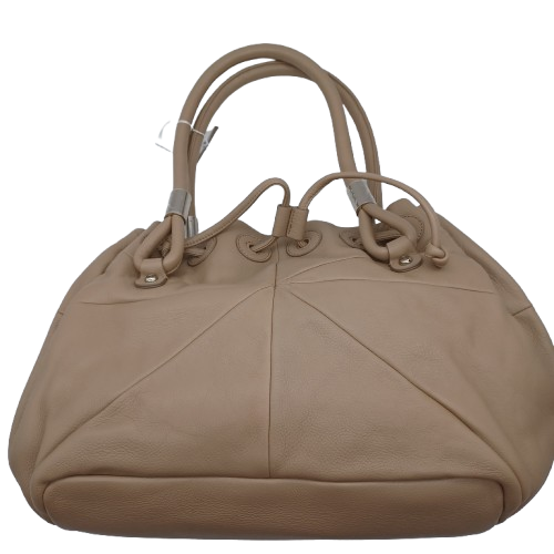 Oroton Faux Leather Handbag – Tan, Draw String Closure