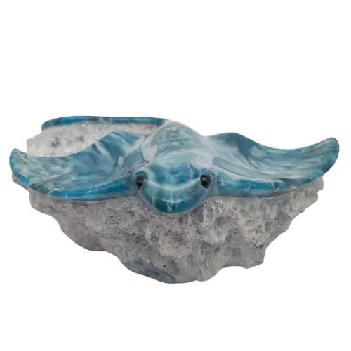 Foots Artwork MANTA RAY Aqua Cast Marble Ornament