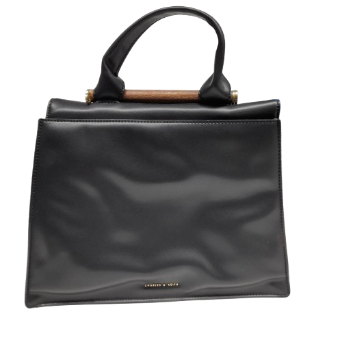 Charles & Keith Black Leather Bag with Wooden Handle (MR)