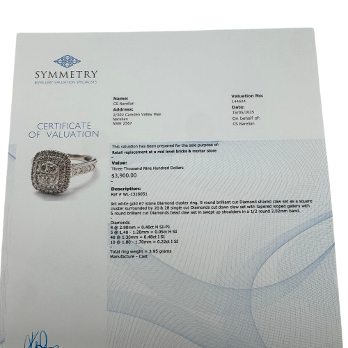 Ladies 9ct White Gold Diamond Cluster Ring 1.15ct TDW L 6 with Valuation – WL 1316051