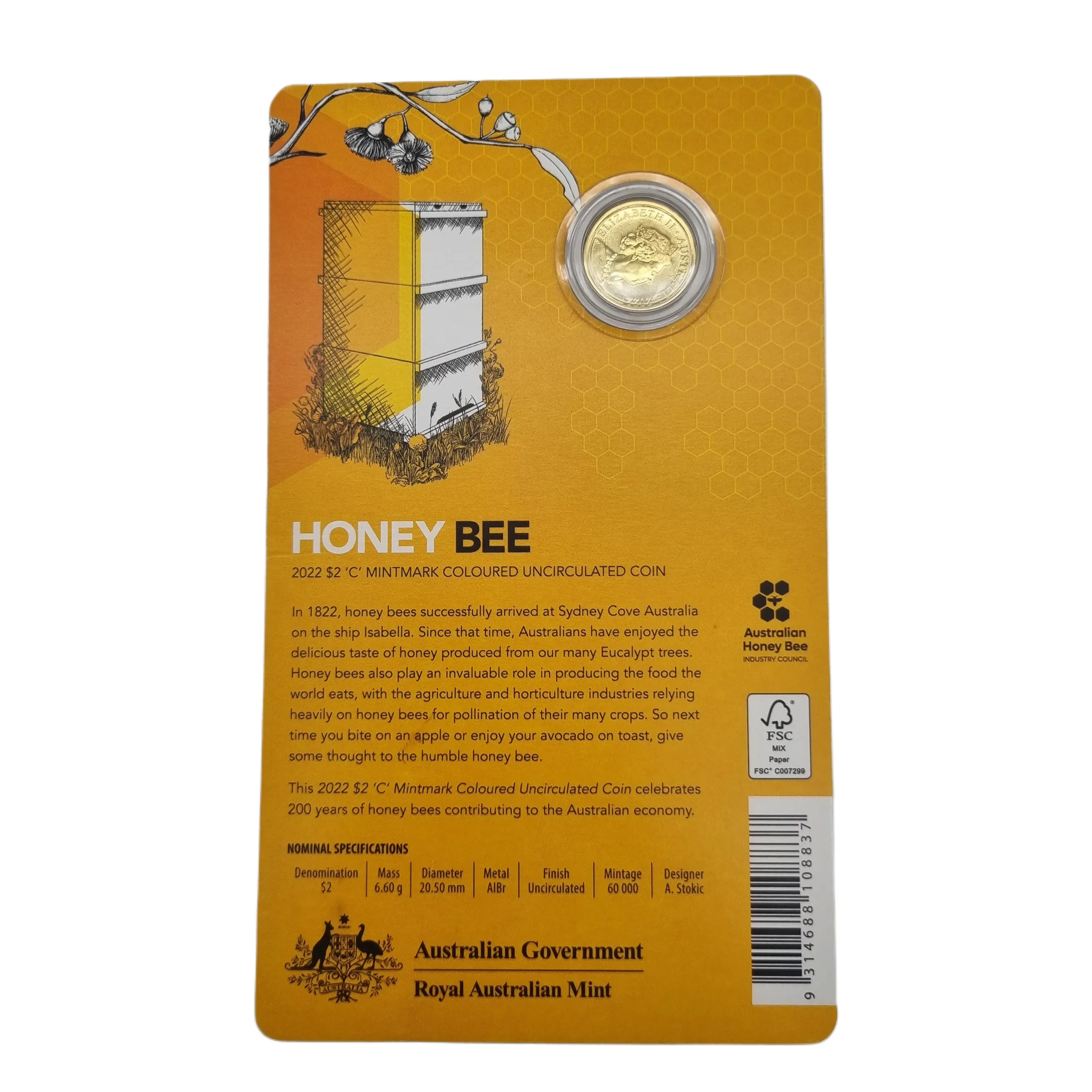 2022 Honey Bee $2 Coloured Uncirculated Coin