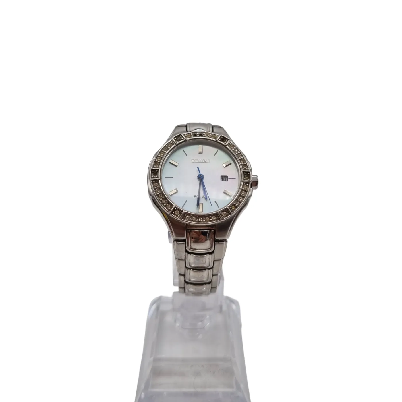 Women’s Seiko V137-0CA0 Solar Crystal Bezel Stainless Steel Women’s Watch *Missing Four Stones*