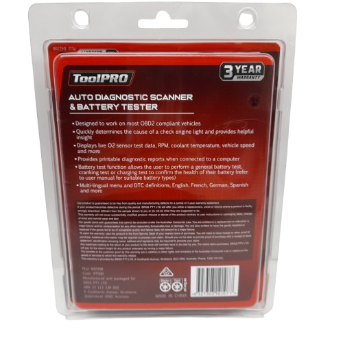 ToolPRO BT500 Auto Diagnostic Scanner OBD2 and Battery Tester (MR)
