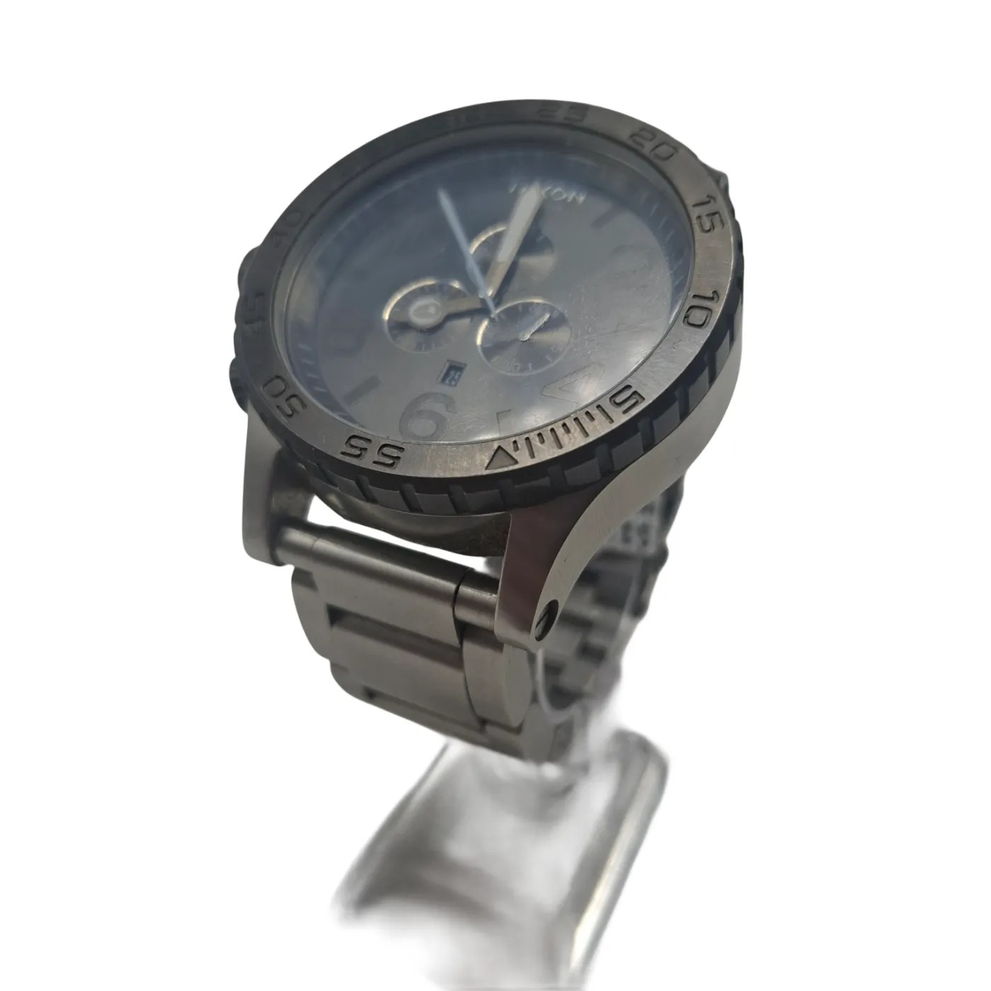 Nixon 51-30 Chrono V1 Men’s Watch with Silver Steel Band and Grey Dial (WR 1407408)