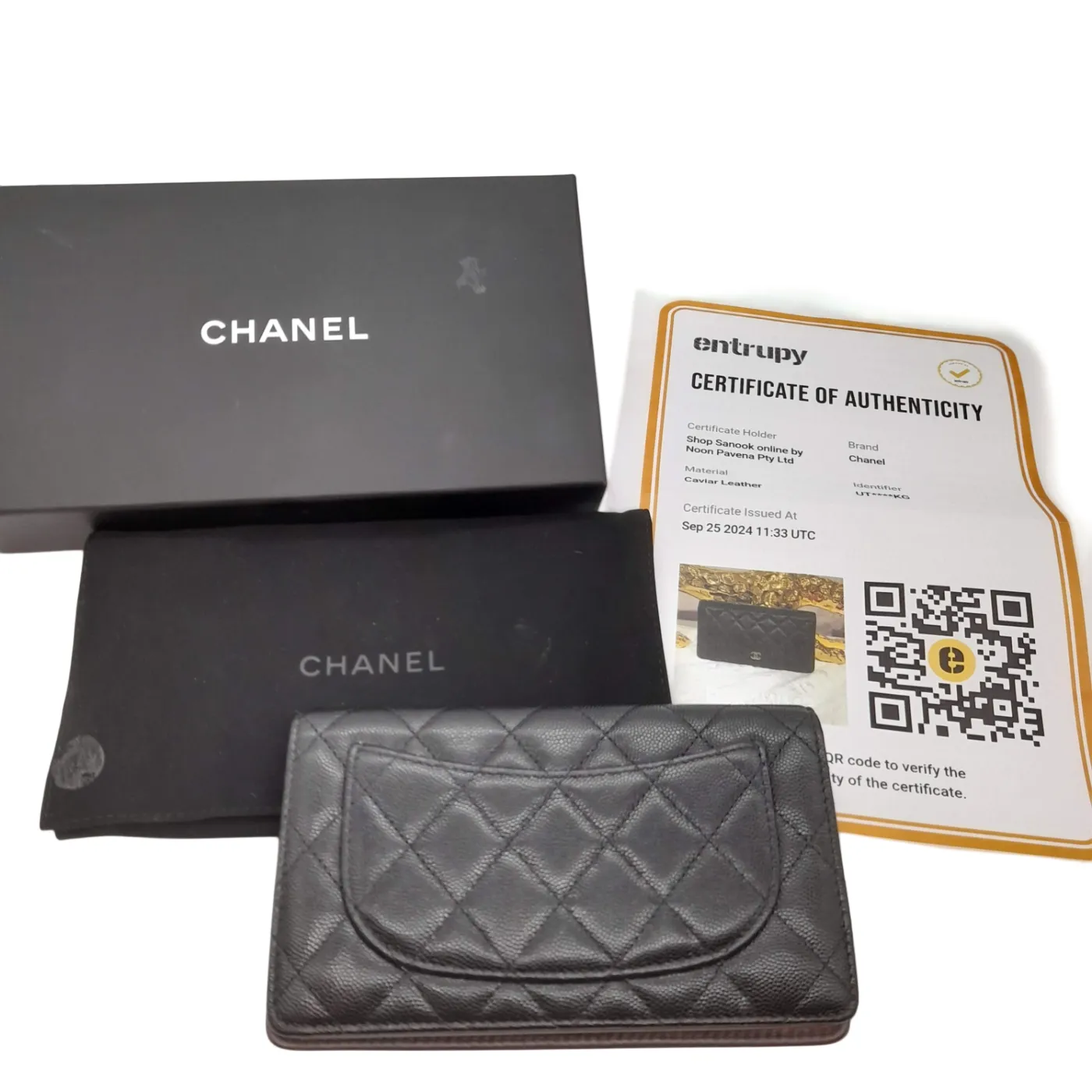 Chanel Caviar Leather Bi-Fold Long Wallet Black/Brown With Dust Bag, Entrupy & Box (WL 1390045)