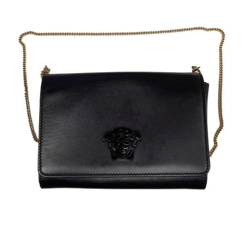 Versace DBSE591 Palazzo La Medusa Black Leather Chain Clutch Handbag with Dust Bag (MR)