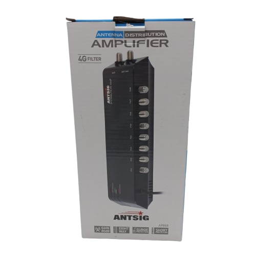 ANTSIG 8 Way Indoor Distribution Amplifer AP868, Black, Like New In Box, With Manual (WR)