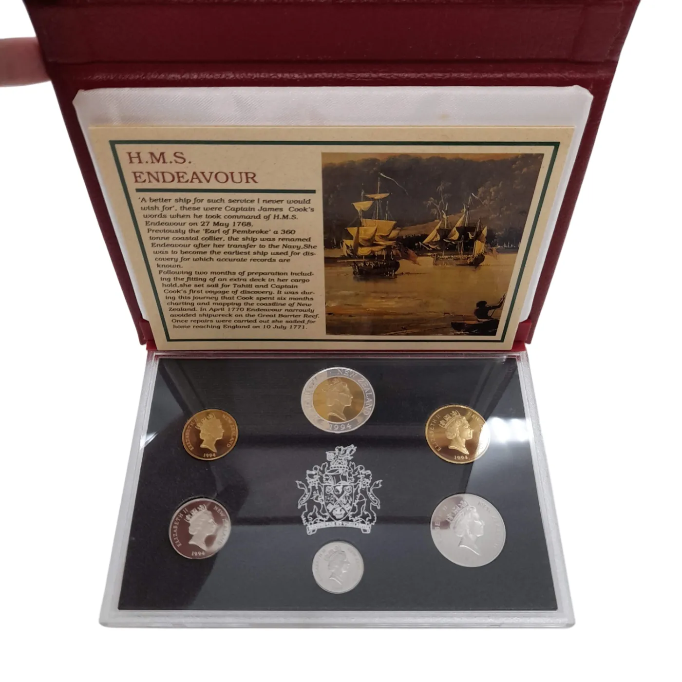 Reserve Bank of New Zealand Coins 1994 Proof Set Fifty Cents Endeavour In Box (WL 1388908)