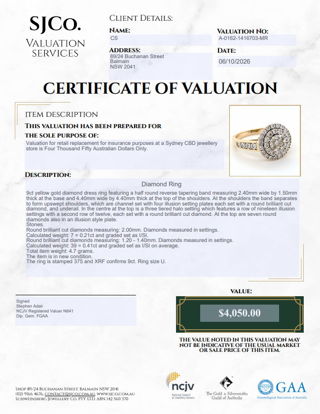 Ladies 9ct Yellow GoldDiamond Ring – Total weight –  4.7 Grams – Ring Size – U (MR)