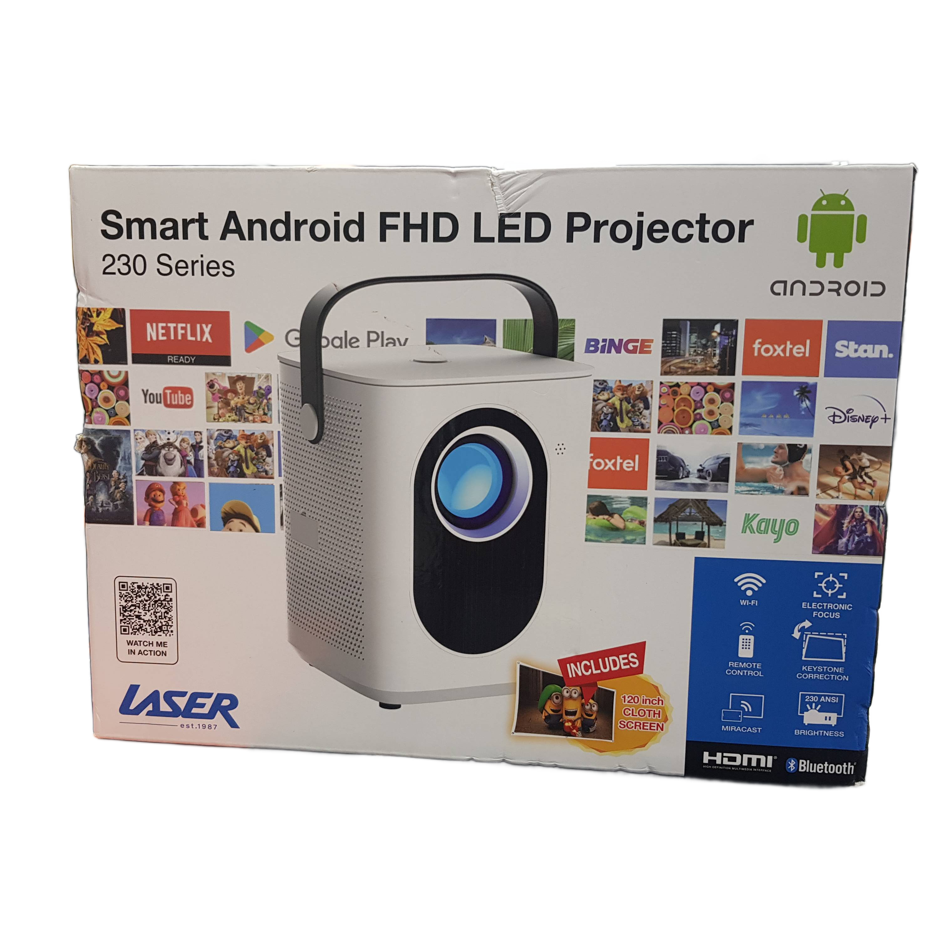 Laser Cube Android Projector with 120″ Screen (White) (MR1415371)