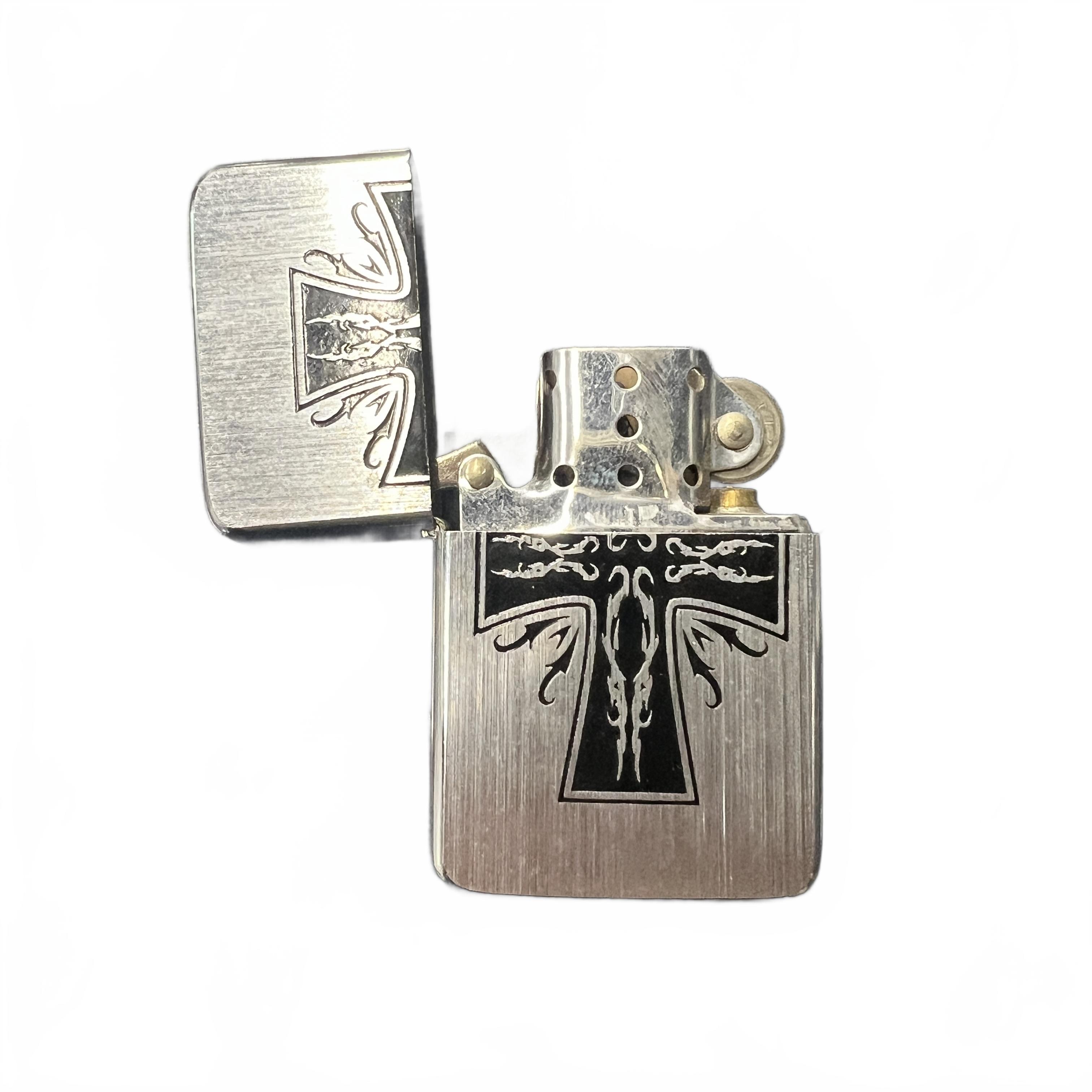 Zippo Metal Coloured Lighter with Black Cross (MK)
